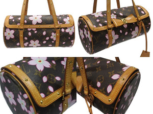 LOUIS VUITTON ルイヴィトン パピヨン ハンドバッグ M92009 モノグラム チェリーブロッサム ブラウン ピンク 村上隆 美品 中古 4b007311