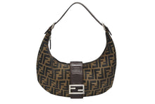 Load image into Gallery viewer, FENDI フェンディ クロワッサン ハーフムーン ワンショルダーバッグ ハンドバッグ キャンバス ブラウン シルバー金具 美品 中古 4b007317