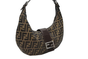 FENDI フェンディ クロワッサン ハーフムーン ワンショルダーバッグ ハンドバッグ キャンバス ブラウン シルバー金具 美品 中古 4b007317