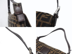 極美品 FENDI フェンディ マンマバケット ワンショルダーバッグ 26424 ズッカ柄 キャンバス レザー ブラウン シルバー金具 中古 4b007319