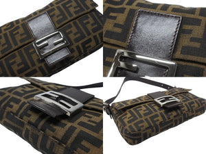 極美品 FENDI フェンディ マンマバケット ワンショルダーバッグ 26424 ズッカ柄 キャンバス レザー ブラウン シルバー金具 中古 4b007319