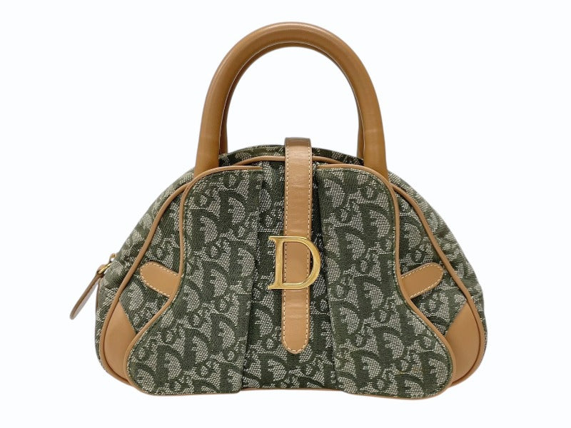 Christian Dior クリスチャンディオール トロッター ダブルサドルバッグ ハンドバッグ PZ0601 カーキ キャンバス 美品 中古 4b007327