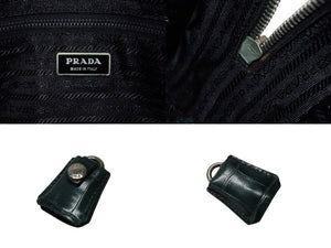 極美品 PRADA プラダ ハンドバッグ トートバッグ トライアングルロゴ クロコダイル型押しレザー グリーン シルバー金具 中古 4b007331