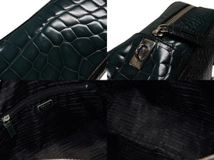 極美品 PRADA プラダ ハンドバッグ トートバッグ トライアングルロゴ クロコダイル型押しレザー グリーン シルバー金具 中古 4b007331