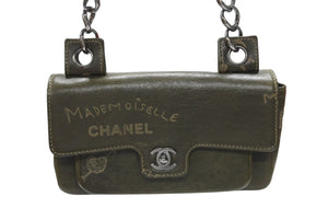 極美品 CHANEL シャネル クルーズライン ワンショルダーバッグ 8番台 ココマーク カーフスキン オリーブ シルバー金具 中古 4b007332