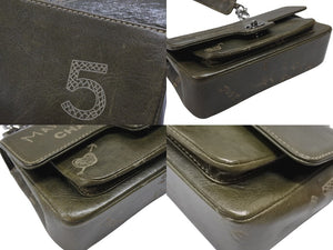 極美品 CHANEL シャネル クルーズライン ワンショルダーバッグ 8番台 ココマーク カーフスキン オリーブ シルバー金具 中古 4b007332