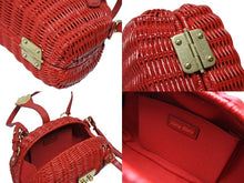 画像をギャラリービューアに読み込む, 美品 MIUMIU ミュウミュウ ストロー 2WAYバッグ ハンドバッグ ショルダーバッグ 5BB075 ストロー レッド ゴールド金具 中古 4b007333
