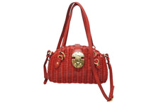 画像をギャラリービューアに読み込む, 美品 MIUMIU ミュウミュウ ストロー 2WAYバッグ ハンドバッグ ショルダーバッグ 5BB075 ストロー レッド ゴールド金具 中古 4b007333