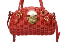 画像をギャラリービューアに読み込む, 美品 MIUMIU ミュウミュウ ストロー 2WAYバッグ ハンドバッグ ショルダーバッグ 5BB075 ストロー レッド ゴールド金具 中古 4b007333