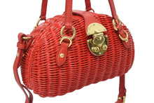 画像をギャラリービューアに読み込む, 美品 MIUMIU ミュウミュウ ストロー 2WAYバッグ ハンドバッグ ショルダーバッグ 5BB075 ストロー レッド ゴールド金具 中古 4b007333