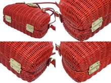 画像をギャラリービューアに読み込む, 美品 MIUMIU ミュウミュウ ストロー 2WAYバッグ ハンドバッグ ショルダーバッグ 5BB075 ストロー レッド ゴールド金具 中古 4b007333