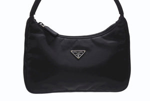 極美品 Prada プラダ ミニハンドバッグ ワンハンドル レディース ネロ ブランド ロゴ ナイロン MV515 黒 ブラック 中古 4b0077337