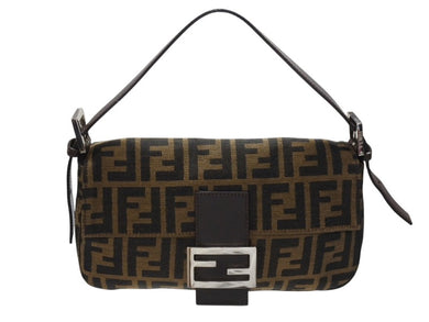 FENDI フェンディ マンマバケット ワンショルダーバッグ ズッカ柄 キャンバス レザー ブラウン シルバー金具 美品 中古 4b007338