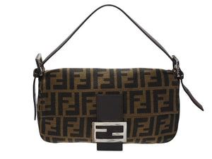 FENDI フェンディ マンマバケット ワンショルダーバッグ ズッカ柄 キャンバス レザー ブラウン シルバー金具 美品 中古 4b007338