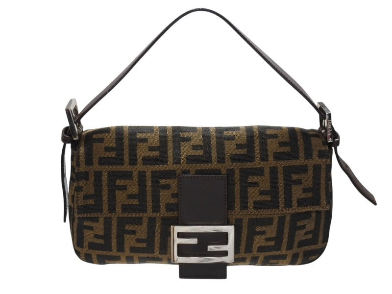 FENDI フェンディ マンマバケット ワンショルダーバッグ ズッカ柄 キャンバス レザー ブラウン シルバー金具 美品 中古 4b007338