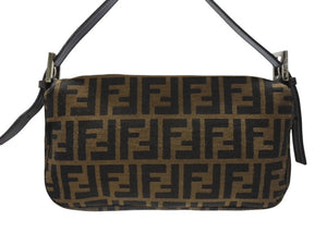 FENDI フェンディ マンマバケット ワンショルダーバッグ ズッカ柄 キャンバス レザー ブラウン シルバー金具 美品 中古 4b007338