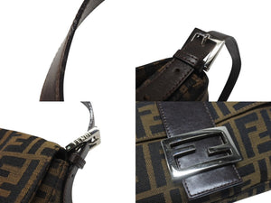 FENDI フェンディ マンマバケット ワンショルダーバッグ ズッカ柄 キャンバス レザー ブラウン シルバー金具 美品 中古 4b007338