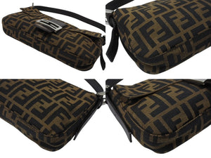 FENDI フェンディ マンマバケット ワンショルダーバッグ ズッカ柄 キャンバス レザー ブラウン シルバー金具 美品 中古 4b007338