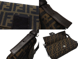 FENDI フェンディ マンマバケット ワンショルダーバッグ ズッカ柄 キャンバス レザー ブラウン シルバー金具 美品 中古 4b007338