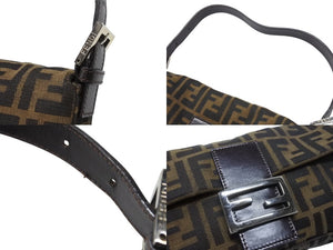 FENDI フェンディ マンマバケット ワンショルダーバッグ ズッカ柄 キャンバス レザー ブラウン シルバー金具 美品 中古 4b007344