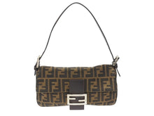 Load image into Gallery viewer, FENDI フェンディ マンマバケット ワンショルダーバッグ ズッカ柄 キャンバス レザー ブラウン シルバー金具 美品 中古 4b007344