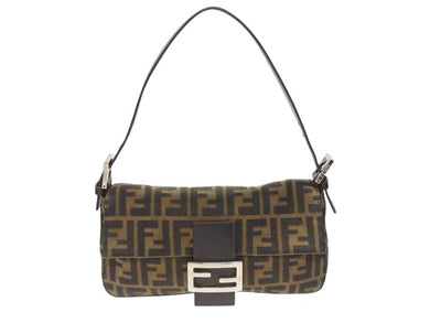 FENDI フェンディ マンマバケット ワンショルダーバッグ ズッカ柄 キャンバス レザー ブラウン シルバー金具 美品 中古 4b007344