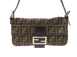 FENDI フェンディ マンマバケット ワンショルダーバッグ ズッカ柄 キャンバス レザー ブラウン シルバー金具 美品 中古 4b007344