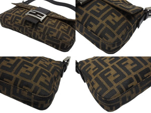 FENDI フェンディ マンマバケット ワンショルダーバッグ ズッカ柄 キャンバス レザー ブラウン シルバー金具 美品 中古 4b007344