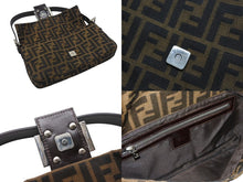Load image into Gallery viewer, FENDI フェンディ マンマバケット ワンショルダーバッグ ズッカ柄 キャンバス レザー ブラウン シルバー金具 美品 中古 4b007344