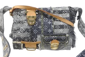 極美品 LOUISVUITTON ルイヴィトン パッチワーク ポスティ メッセンジャーバッグ M95375 モノグラムデニム グレー 中古 4b007347