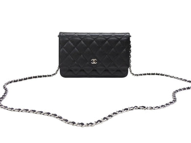 極美品 CHANEL シャネル クラシック マトラッセ チェーンウォレット ショルダーバッグ LGPCX2U6 キャビアスキン ブラック 中古 4b007350
