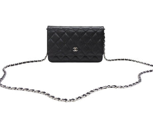 極美品 CHANEL シャネル クラシック マトラッセ チェーンウォレット ショルダーバッグ LGPCX2U6 キャビアスキン ブラック 中古 4b007350