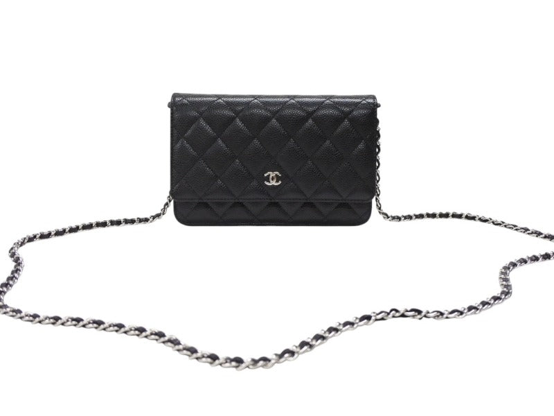 極美品 CHANEL シャネル クラシック マトラッセ チェーンウォレット ショルダーバッグ LGPCX2U6 キャビアスキン ブラック 中古 4b007350