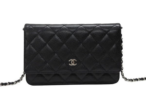 極美品 CHANEL シャネル クラシック マトラッセ チェーンウォレット ショルダーバッグ LGPCX2U6 キャビアスキン ブラック 中古 4b007350