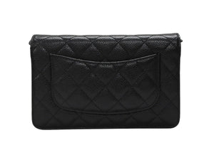 極美品 CHANEL シャネル クラシック マトラッセ チェーンウォレット ショルダーバッグ LGPCX2U6 キャビアスキン ブラック 中古 4b007350