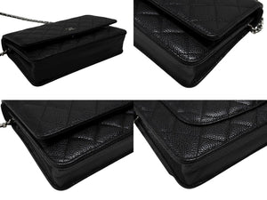 極美品 CHANEL シャネル クラシック マトラッセ チェーンウォレット ショルダーバッグ LGPCX2U6 キャビアスキン ブラック 中古 4b007350