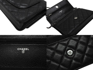 極美品 CHANEL シャネル クラシック マトラッセ チェーンウォレット ショルダーバッグ LGPCX2U6 キャビアスキン ブラック 中古 4b007350