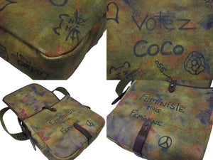 極美品 CHANEL シャネル エンブロイダリー グラフィティ ショルダーバッグ A92789 ココマーク 20番台 カーキ 中古 4b007352