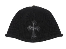 Load image into Gallery viewer, 極美品 CHROME HEARTS クロムハーツ クロスパッチ ニットキャップ ビーニー カシミヤ レザー シルバー925 ブラック 中古 4b007354