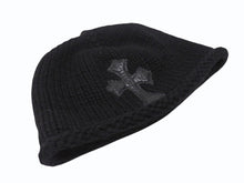 Load image into Gallery viewer, 極美品 CHROME HEARTS クロムハーツ クロスパッチ ニットキャップ ビーニー カシミヤ レザー シルバー925 ブラック 中古 4b007354