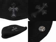 Load image into Gallery viewer, 極美品 CHROME HEARTS クロムハーツ クロスパッチ ニットキャップ ビーニー カシミヤ レザー シルバー925 ブラック 中古 4b007354