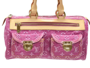 極美品 LOUIS VUITTON ルイヴィトン ネオスピーディ ハンドバッグ M95214 モノグラムデニム ゴールド金具 ピンク 中古 4b007360