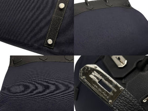 極美品 HERMES エルメス ハンドバッグ オータクロア50 ネイビー×ブラック トワルキャントゴ シルバー金具 ◽︎I刻印 中古 4b007363