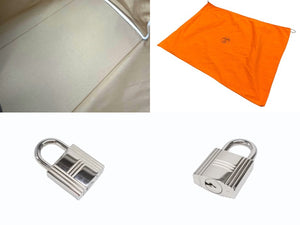 極美品 HERMES エルメス ハンドバッグ オータクロア50 ネイビー×ブラック トワルキャントゴ シルバー金具 ◽︎I刻印 中古 4b007363