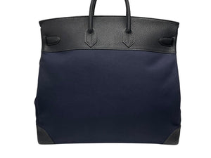 極美品 HERMES エルメス ハンドバッグ オータクロア50 ネイビー×ブラック トワルキャントゴ シルバー金具 ◽︎I刻印 中古 4b007363