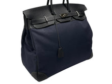 Load image into Gallery viewer, 極美品 HERMES エルメス ハンドバッグ オータクロア50 ネイビー×ブラック トワルキャントゴ シルバー金具 ◽︎I刻印 中古 4b007363
