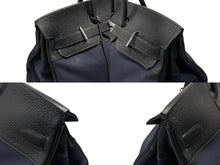 Load image into Gallery viewer, 極美品 HERMES エルメス ハンドバッグ オータクロア50 ネイビー×ブラック トワルキャントゴ シルバー金具 ◽︎I刻印 中古 4b007363