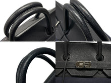 Load image into Gallery viewer, 極美品 HERMES エルメス ハンドバッグ オータクロア50 ネイビー×ブラック トワルキャントゴ シルバー金具 ◽︎I刻印 中古 4b007363
