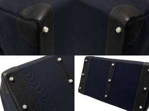 極美品 HERMES エルメス ハンドバッグ オータクロア50 ネイビー×ブラック トワルキャントゴ シルバー金具 ◽︎I刻印 中古 4b007363
