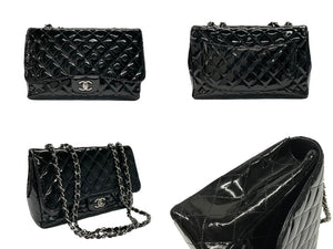 CHANEL シャネル デカマトラッセ30 Sフラップ Wチェーンショルダーバッグ 19番台 A58600 パテントレザー ブラック 美品 中古 4b007364